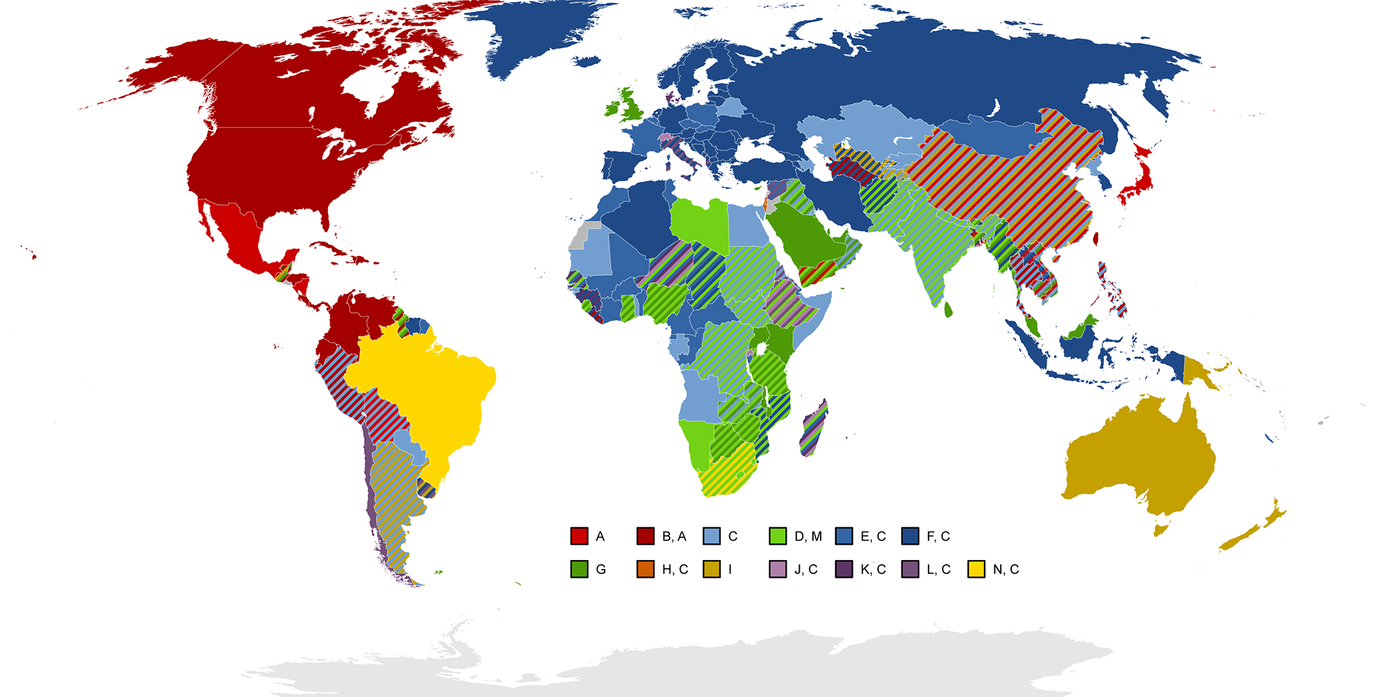Типы розеток и вилок в разных странах мира. Источник: wikipedia.org
