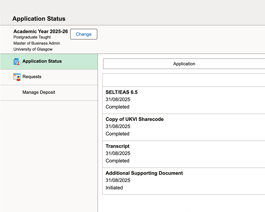 Так выглядит список запросов от университета Глазго внутри портала