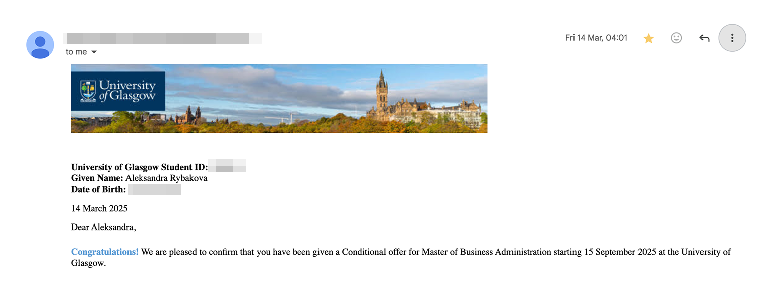 Условный оффер в Глазго на программу MBA