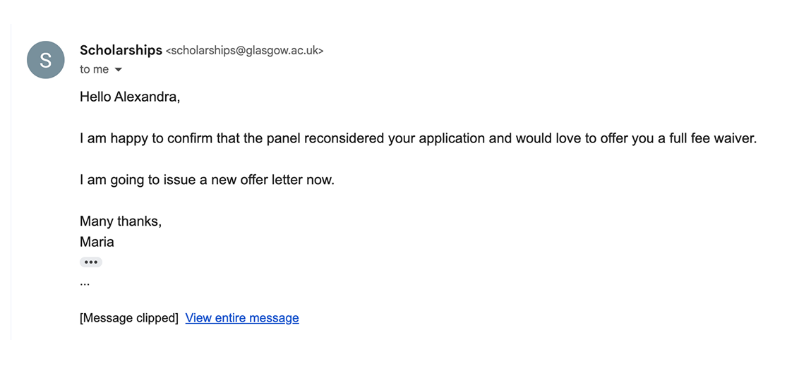 Это личное письмо — позже пришел и формальный оффер
