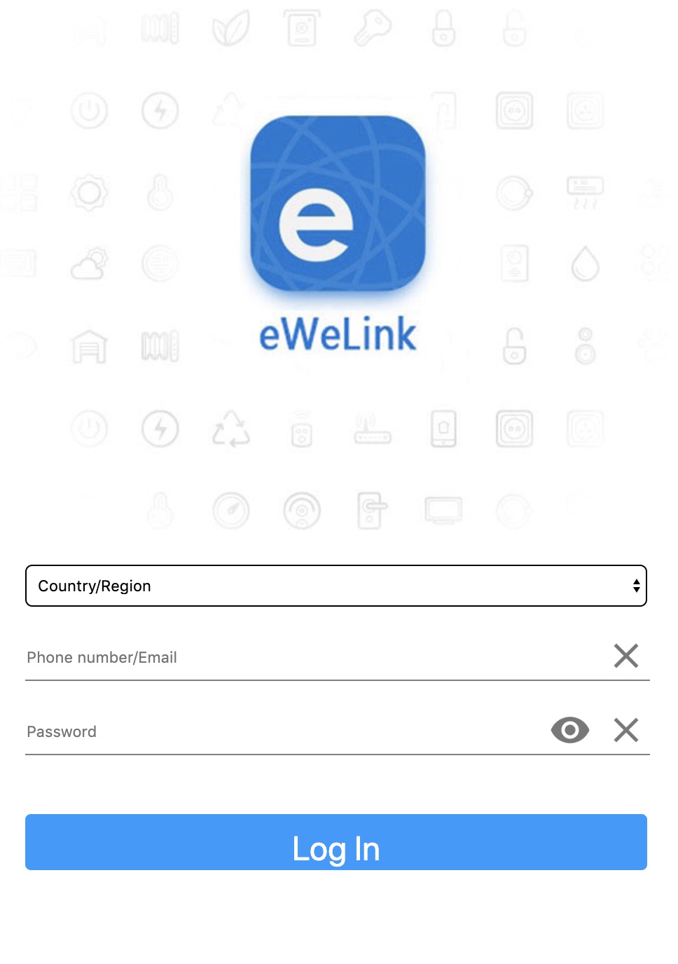 Шаг 4. Вводим логин и пароль от учетной записи eWeLink — она создается при добавлении устройств Sonoff в приложении eWeLink