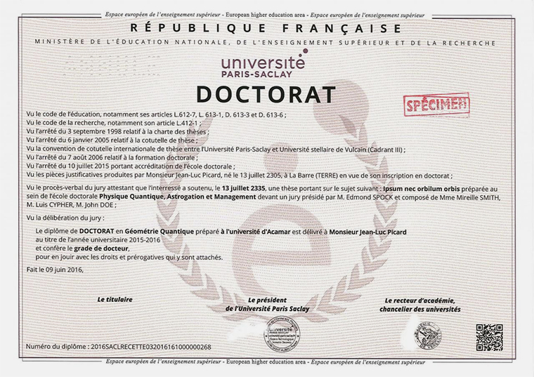 Французский сертификат PhD по квантовой физике. Источник: universite-paris-saclay.fr