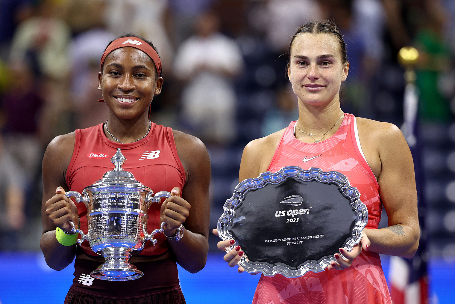Кори Гауфф и Арина Соболенко после финала US Open. Фото: Elsa / Getty Images