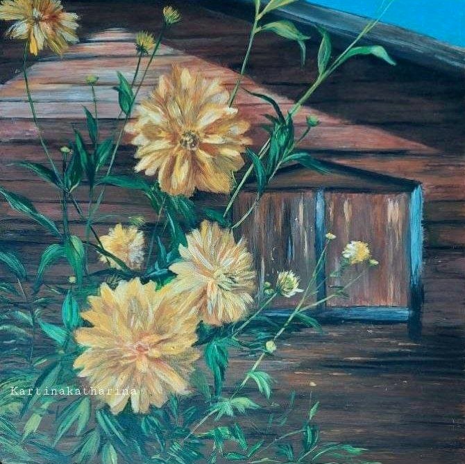 Мой рисунок: «Золотые шары» акрилом на фанере