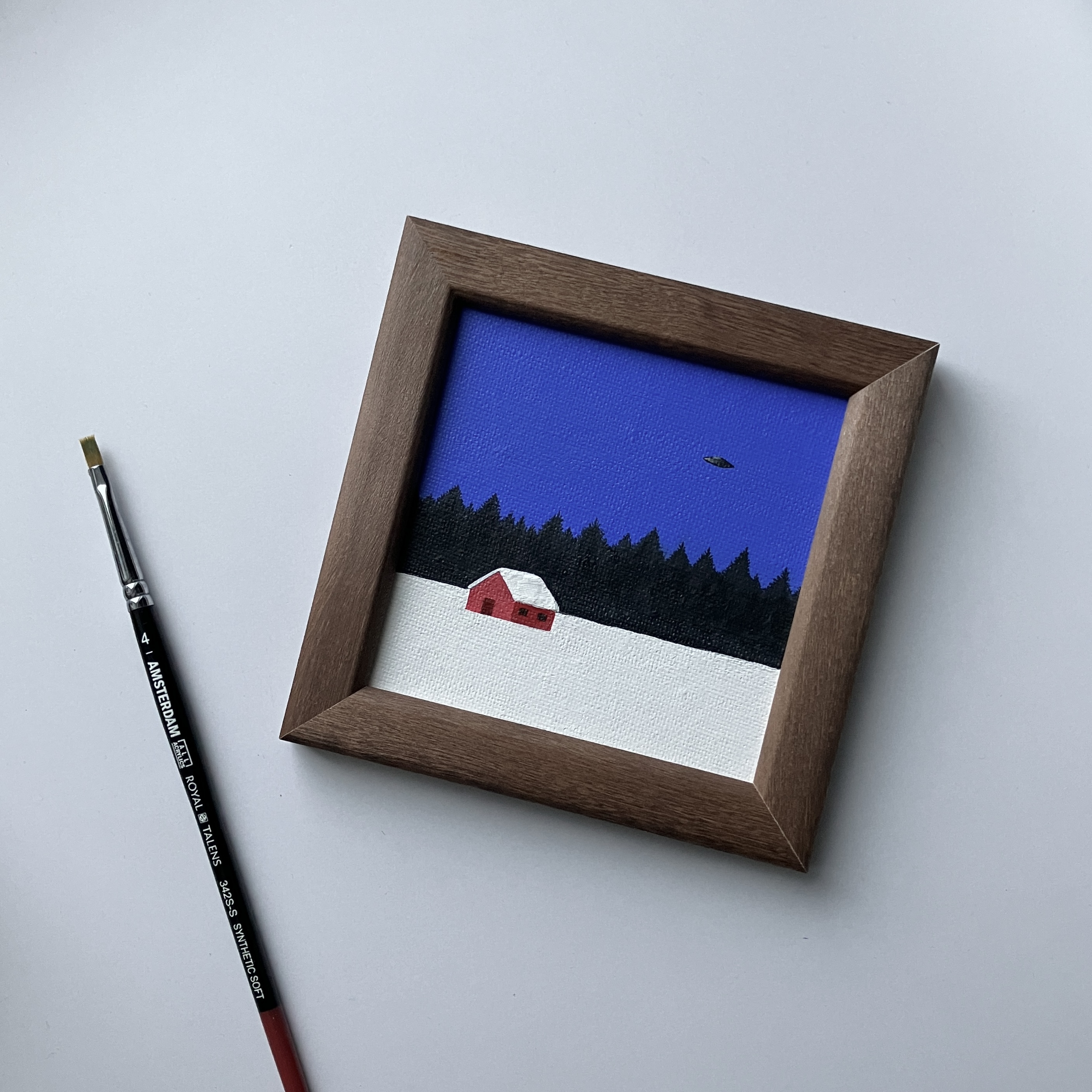 Мой рисунок: зимний пейзаж с домиком