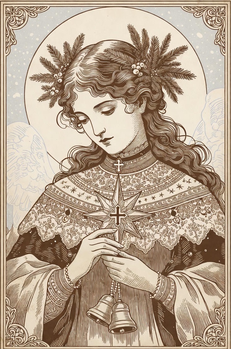 Я сгенерировала в нейросети рождественские открытки с ангелами в винтажном стиле