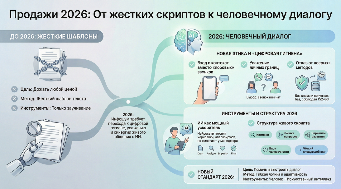 От жестких шаблонов к живым диалогам: как меняются скрипты продаж в 2026 году