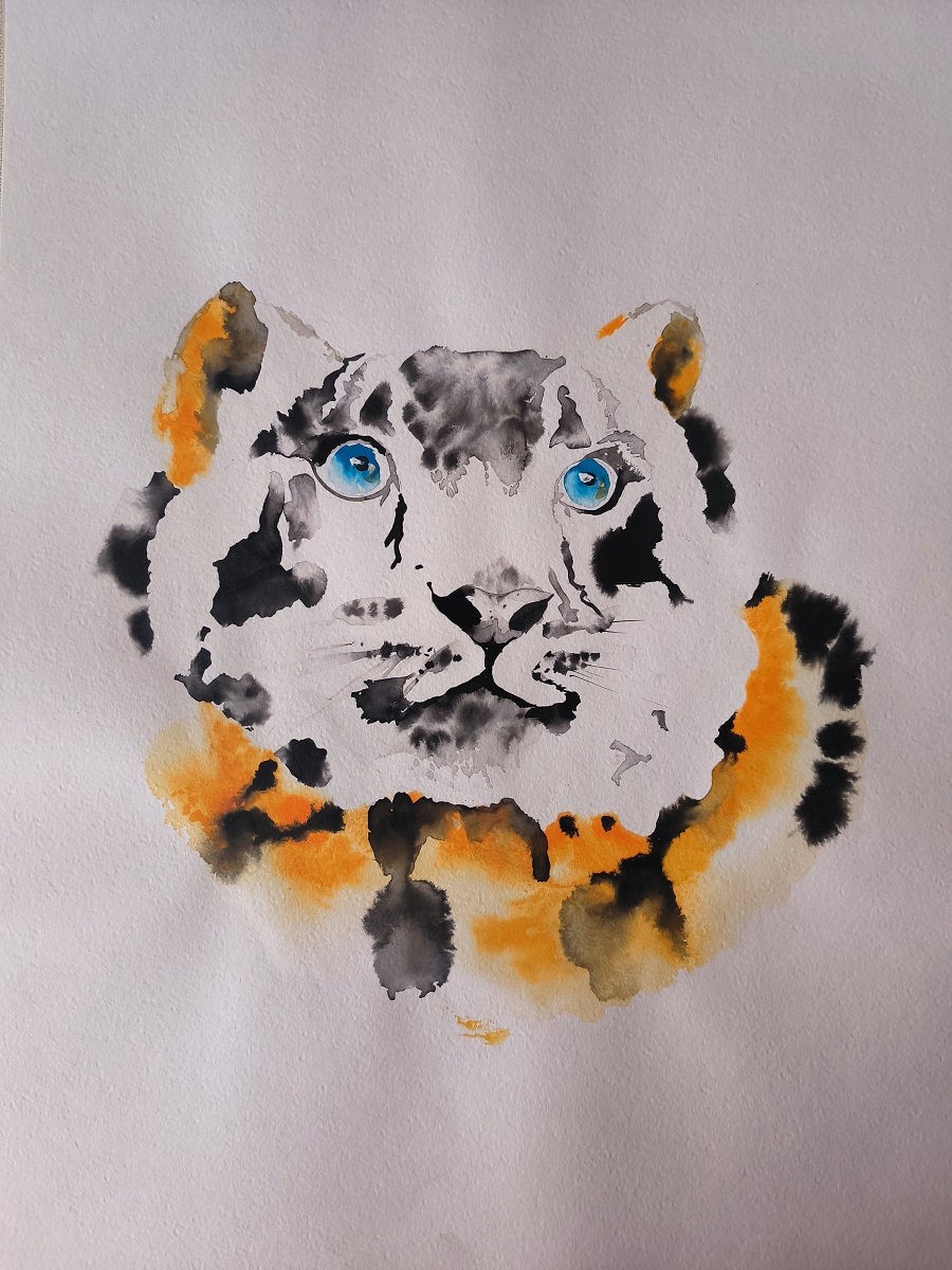 Мой рисунок: снежный барс в акварели