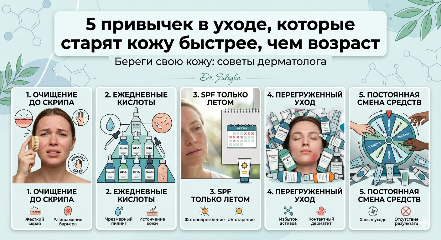 5 привычек в уходе, которые старят кожу быстрее, чем возраст
