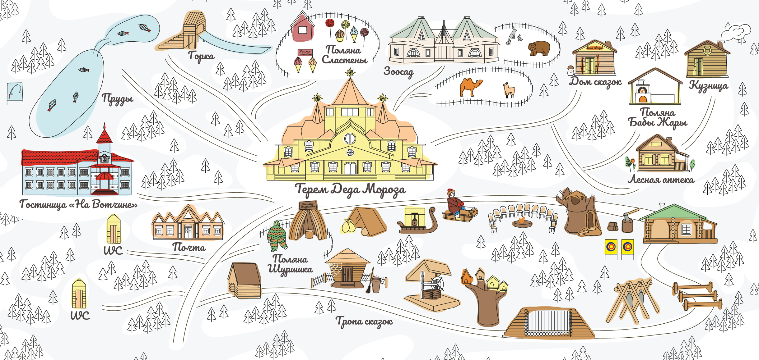 Схема территории усадьбы Деда Мороза. Источник: dom-dm.ru