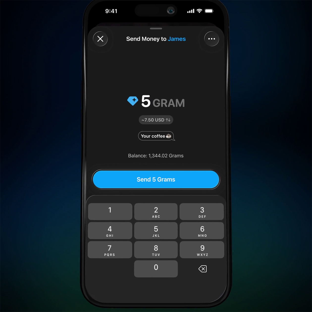 Отправка денег другому пользователю. © Pavel Durov / Telegram