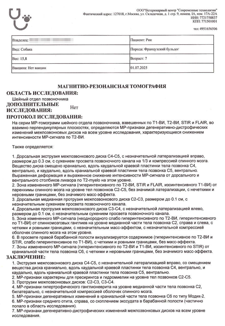 Заключение МРТ в июле 2025 года