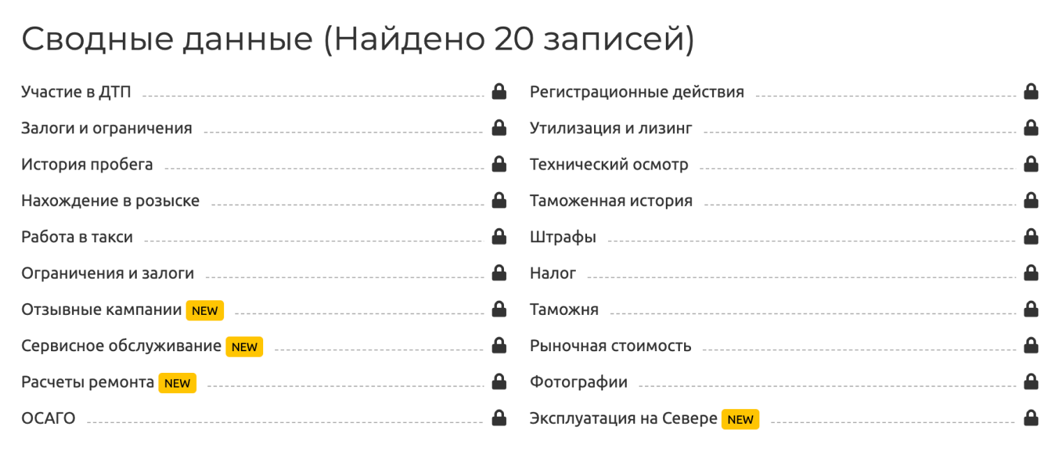 В отчете «Автоистории» — обширный перечень данных об автомобиле