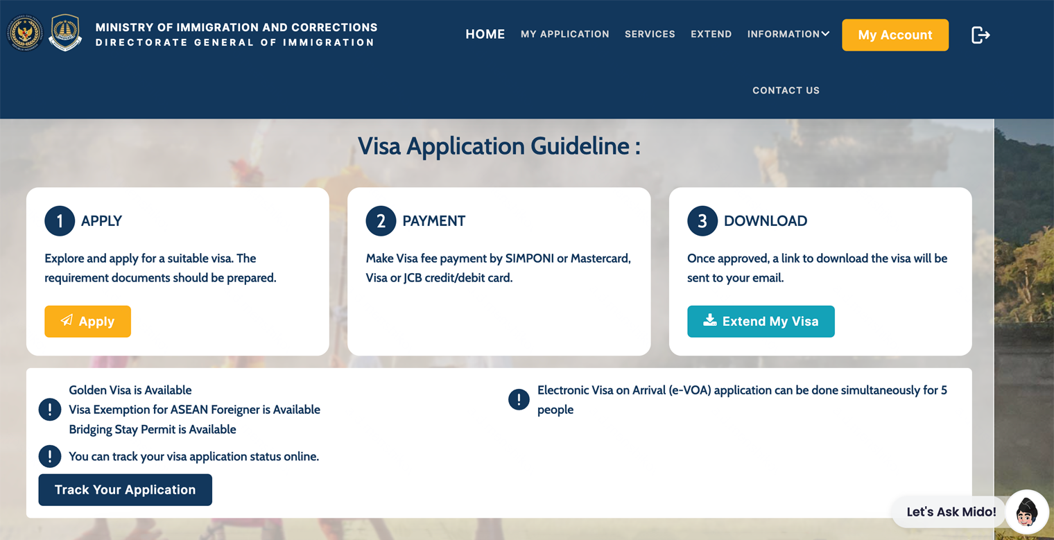 Чтобы подать заявку на продление визы, нажмите зеленую кнопку Extend My Visa