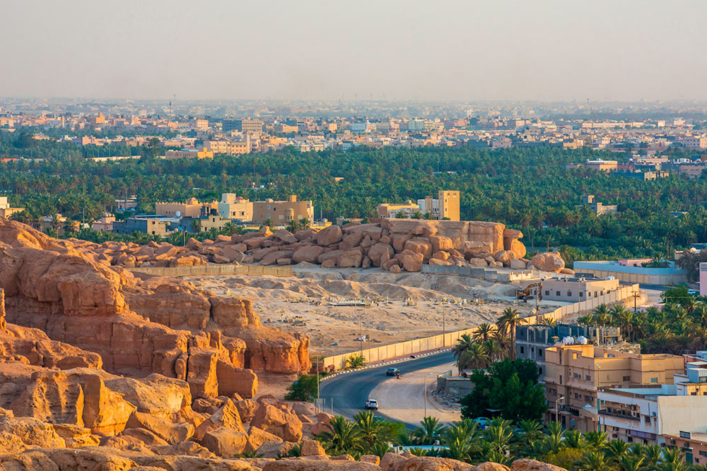 Вид на город и зеленые финиковые рощи Аль⁠-⁠Ахсы