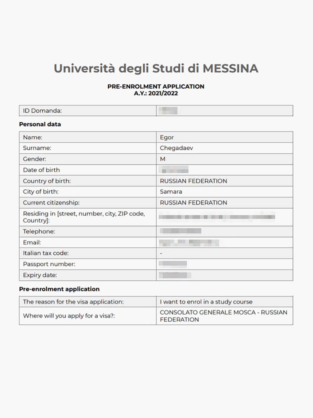 Domanda di Prescrizione — заявка на предварительную регистрацию