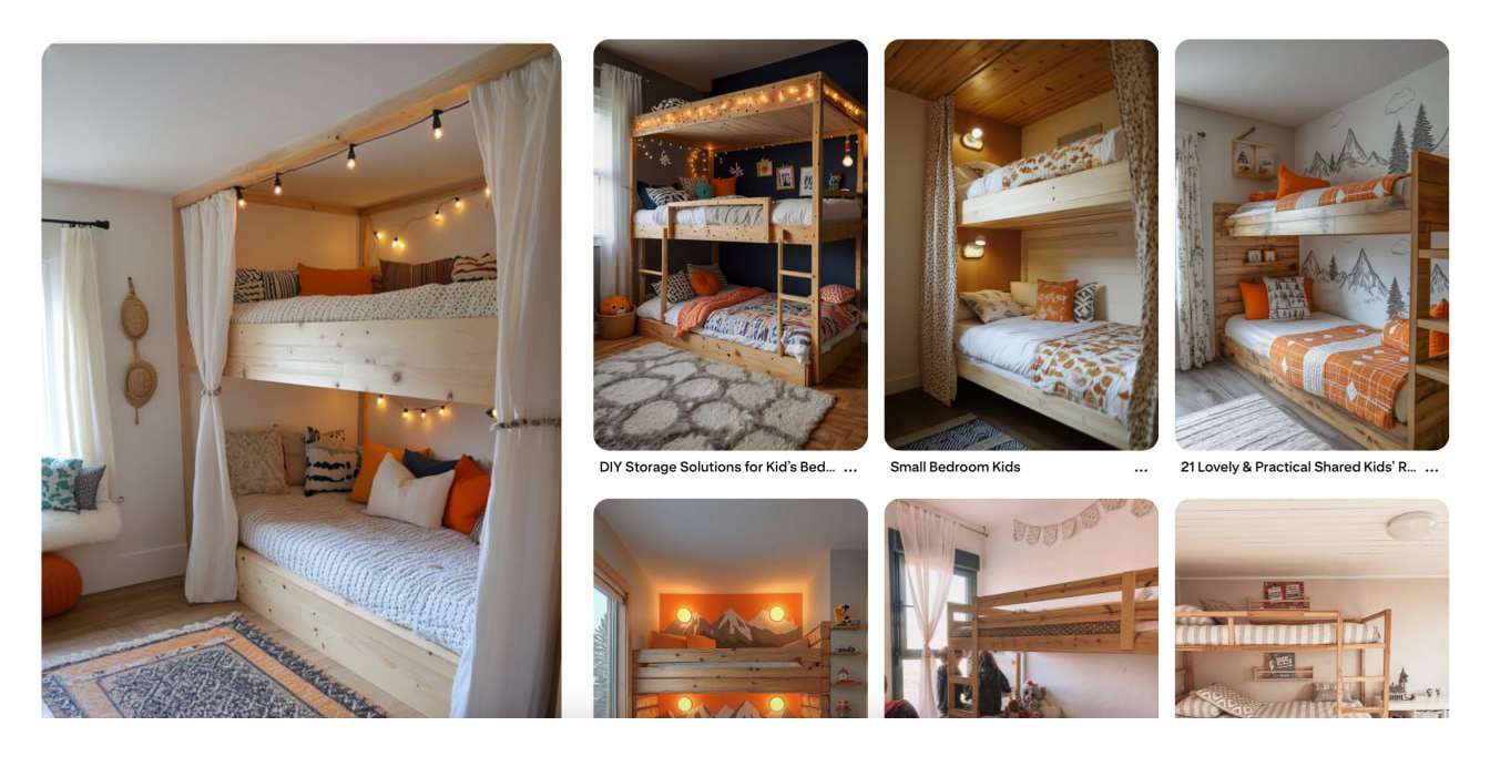 Даже самую простую двухъярусную кровать можно сделать уютной, добавив огоньки и возможность отгородиться на своем этаже. Лестницы на второй уровень часто оформляют ступеньками с выдвижными ящиками для хранения. Источник: pinterest.com