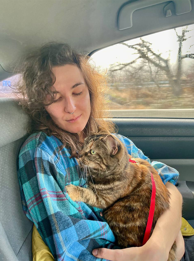 Кошка Ириска спокойно путешествует в машине и сидит в очереди к ветеринару