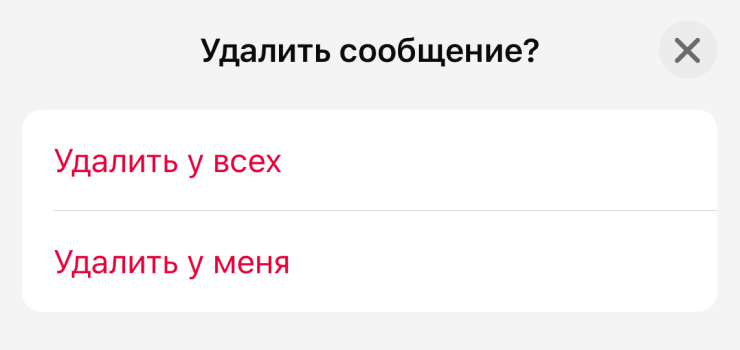 Удаление кружков работает по тому же принципу, что и удаление обычных сообщений в чате