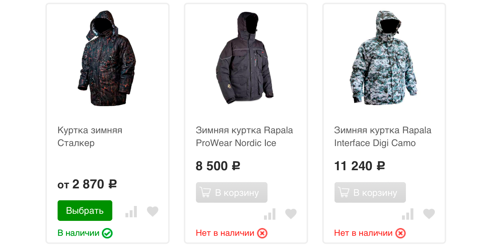 Цены на куртки начинаются от 2870 ₽. Источник: rybolovnyi.ru