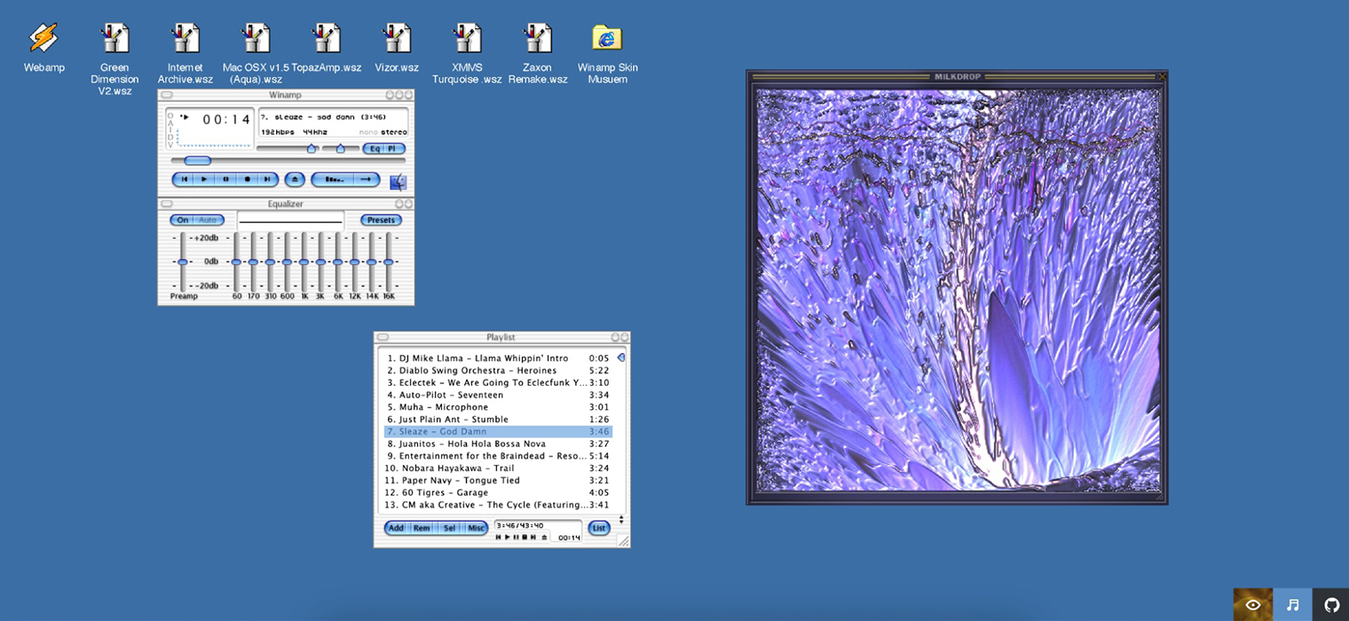 Так выглядит Webamp с интерфейсом Mac OSX v1.5