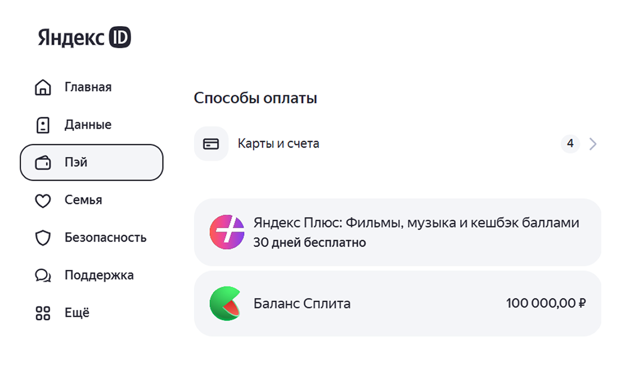 Мой баланс «Сплита» — 100 000 ₽, хотя я еще ничего с ним не покупала. Возможно, дело в том, что я часто покупаю билеты на концерты через «Яндекс Афишу»