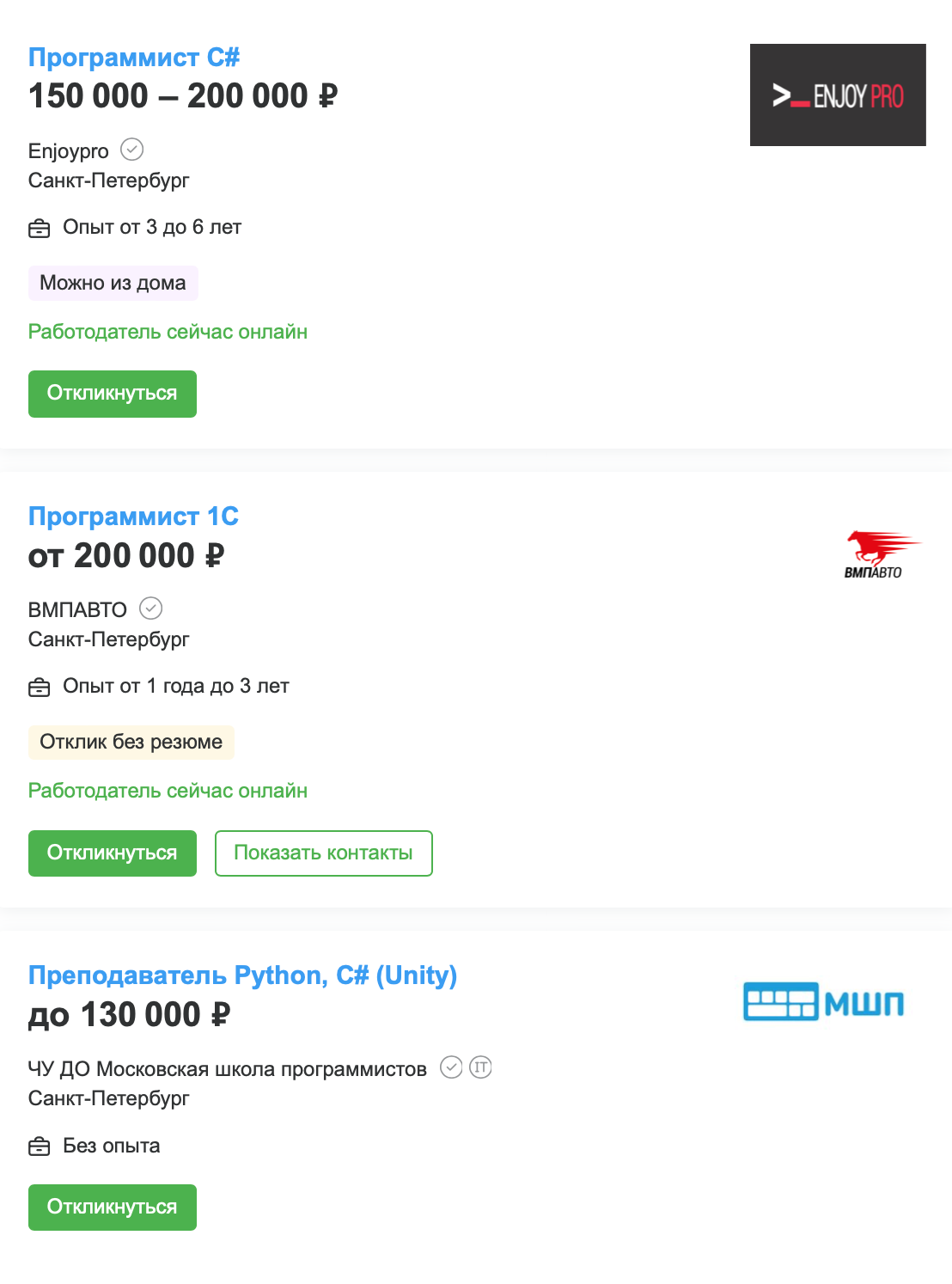Зарплата программистов в Санкт-Петербурге по данным hh.ru