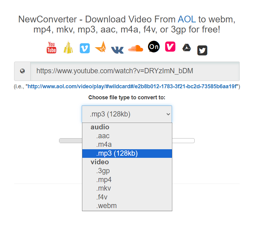 NewConverter.net — есть выбор из нескольких форматов и желаемой громкости