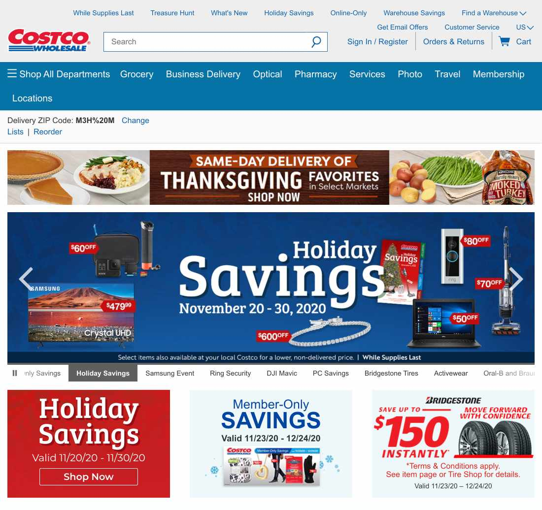 Так выглядит оригинальный сайт сети магазинов Costco