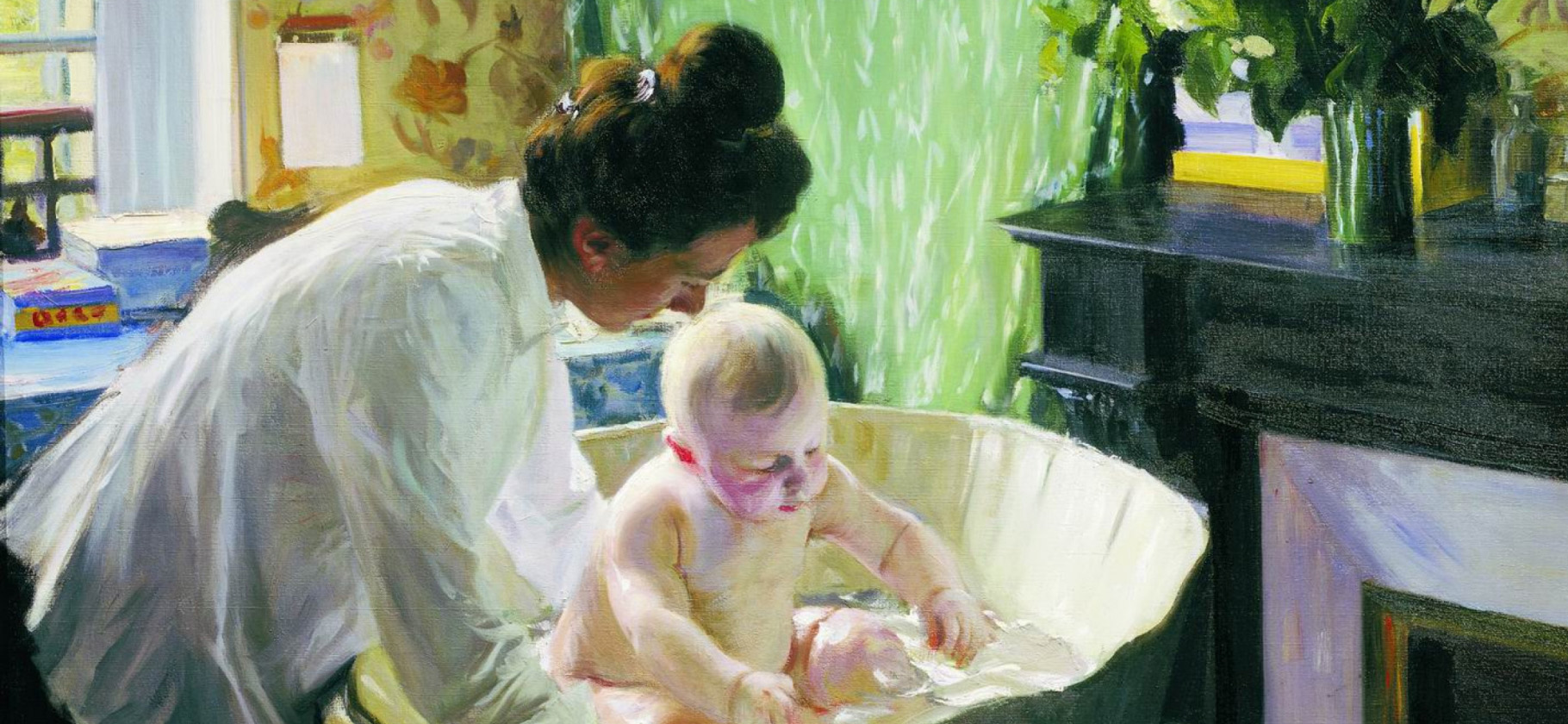 Мама моет бабушку. Кустодиев купание младенца. Купание детей в живописи.