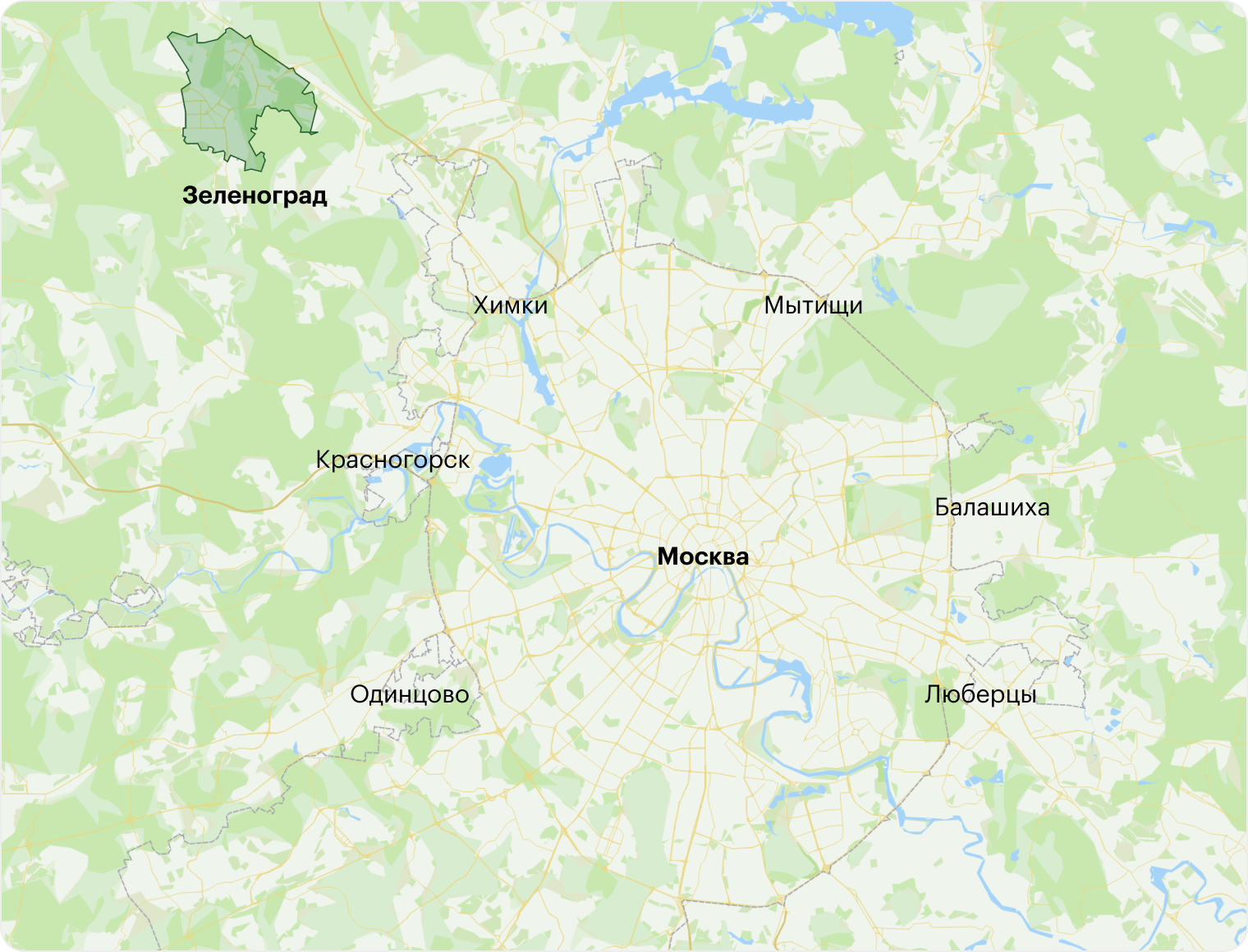 ЗелАО на карте Москвы