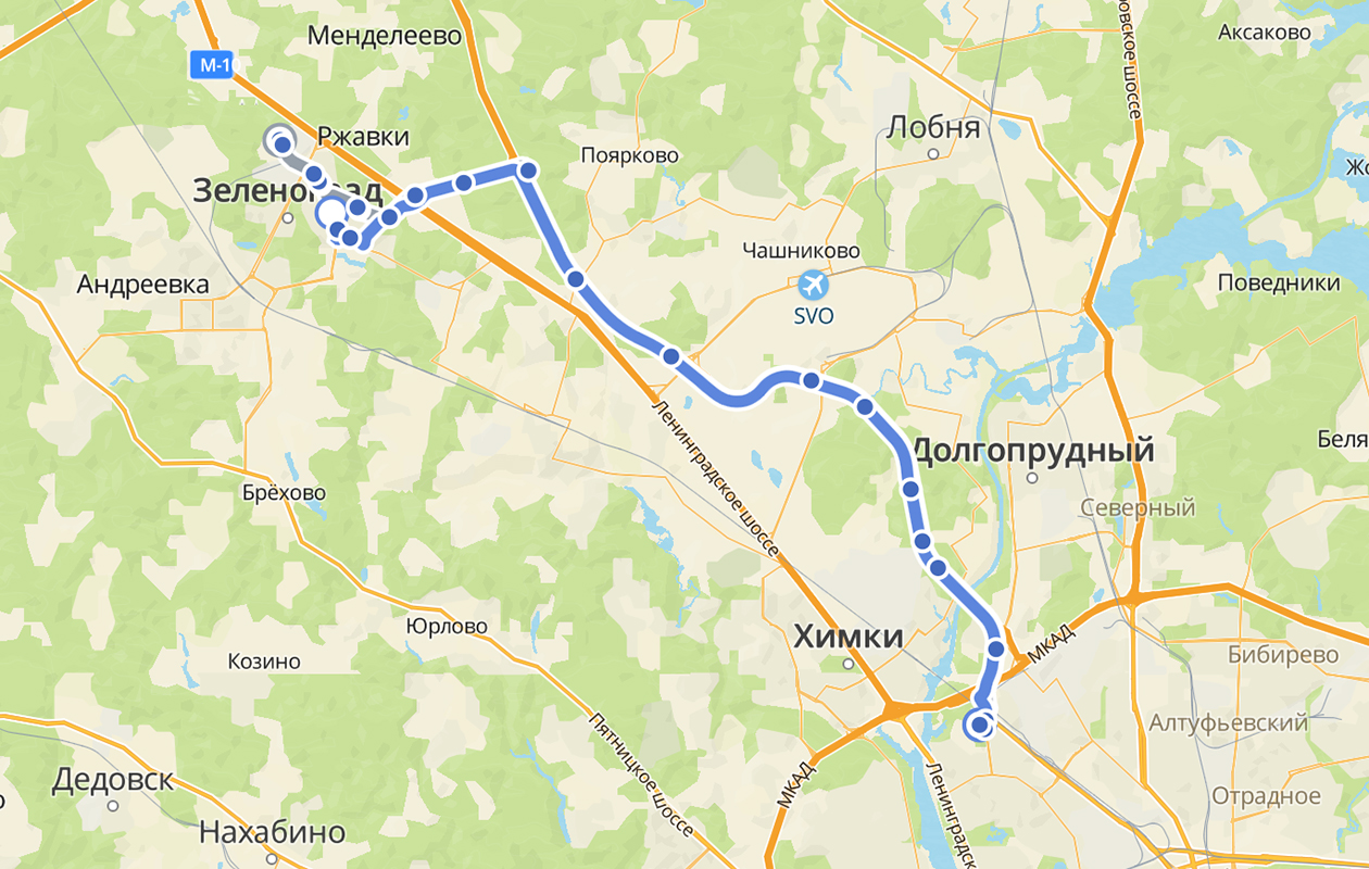 Автобус № Э41 идет до «Ховрино» около 35 минут. Источник: 2gis.ru