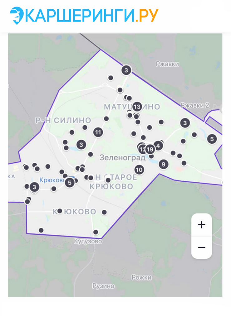 Карта расположения точек, где можно арендовать электросамокат. Источник: carsharingi.ru