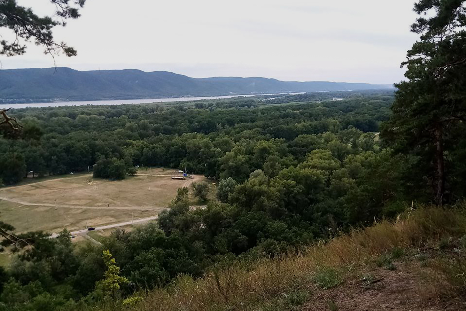 Вид на поляну, где проходит Грушинский фестиваль