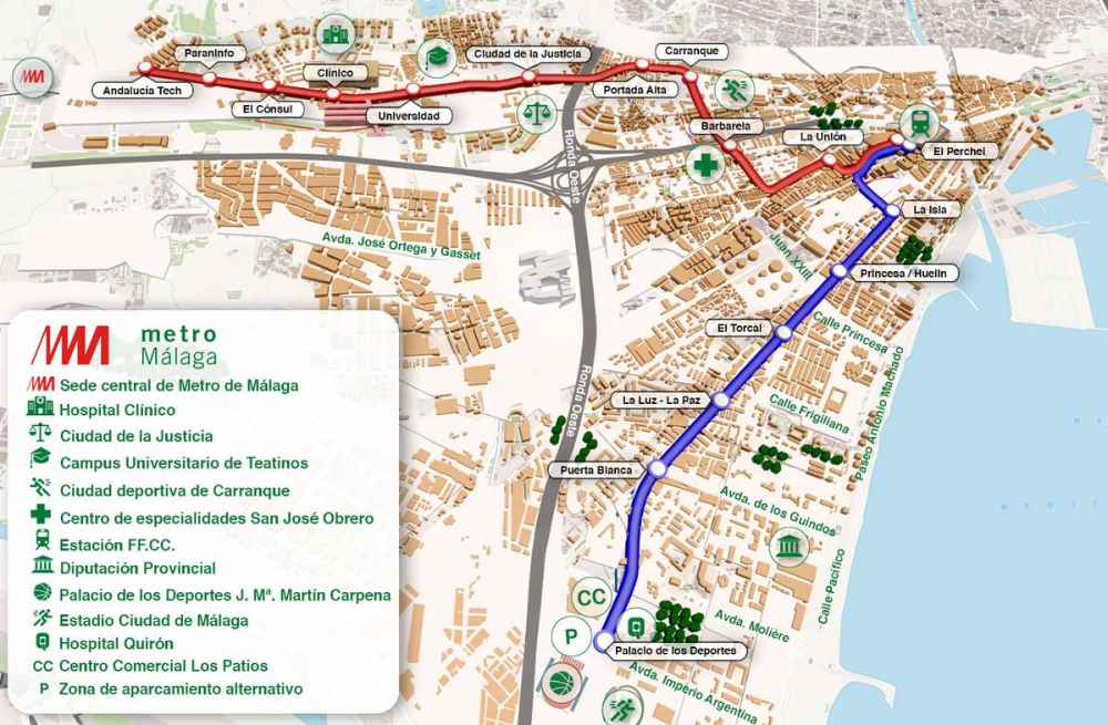 Карта метро Малаги. Источник: metromalaga.es