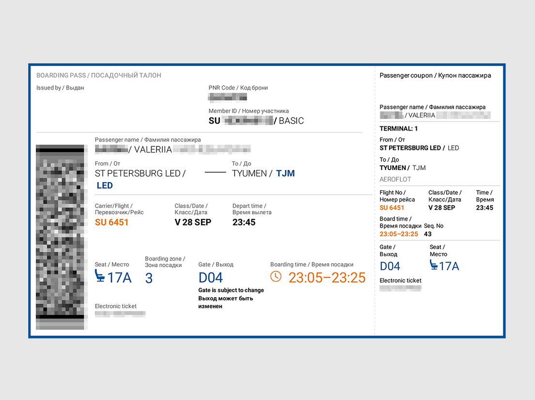 Как выглядит электронный посадочный талон