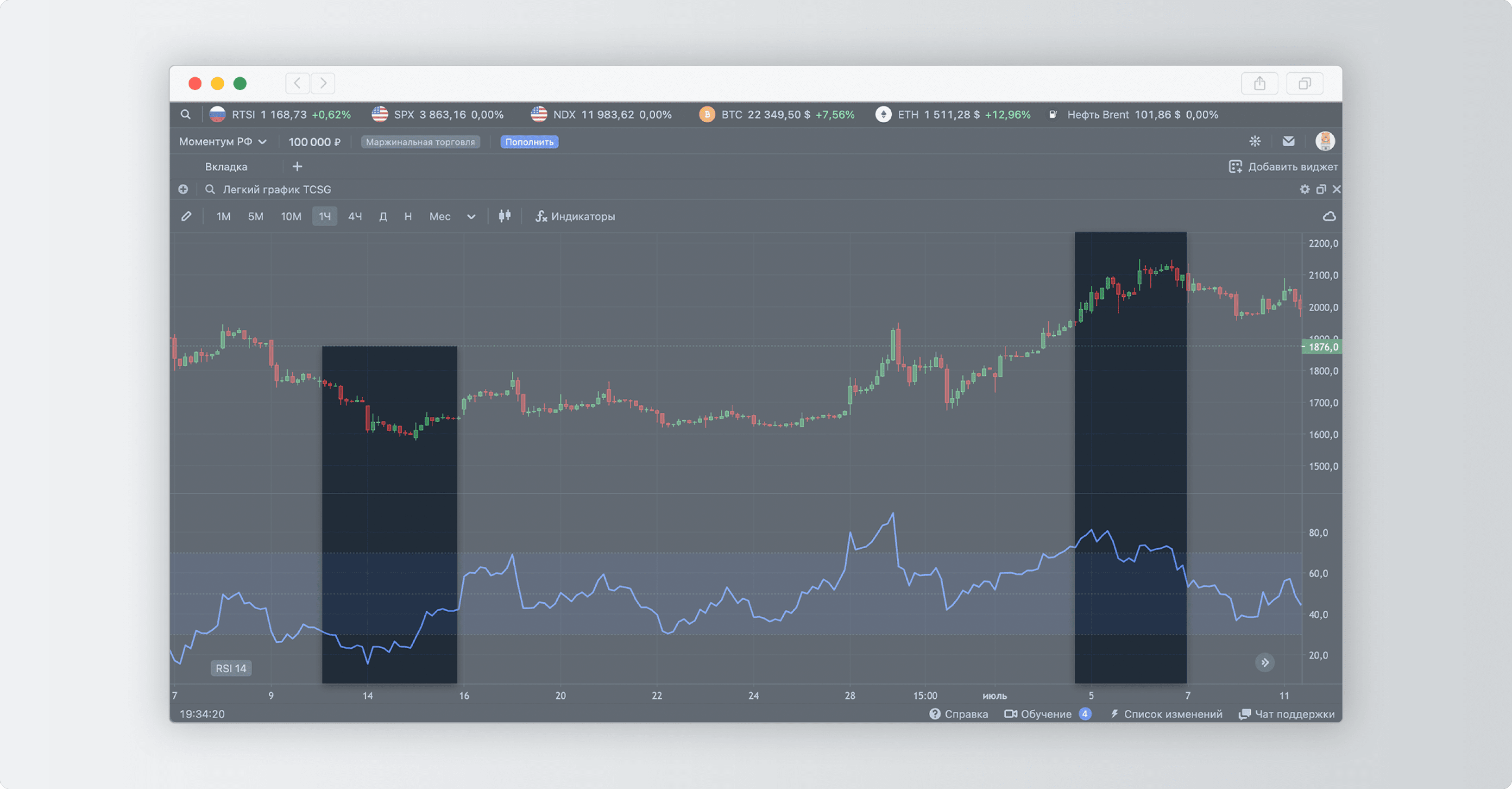 Как в терминале Тинькофф Инвестиций работать с графиком