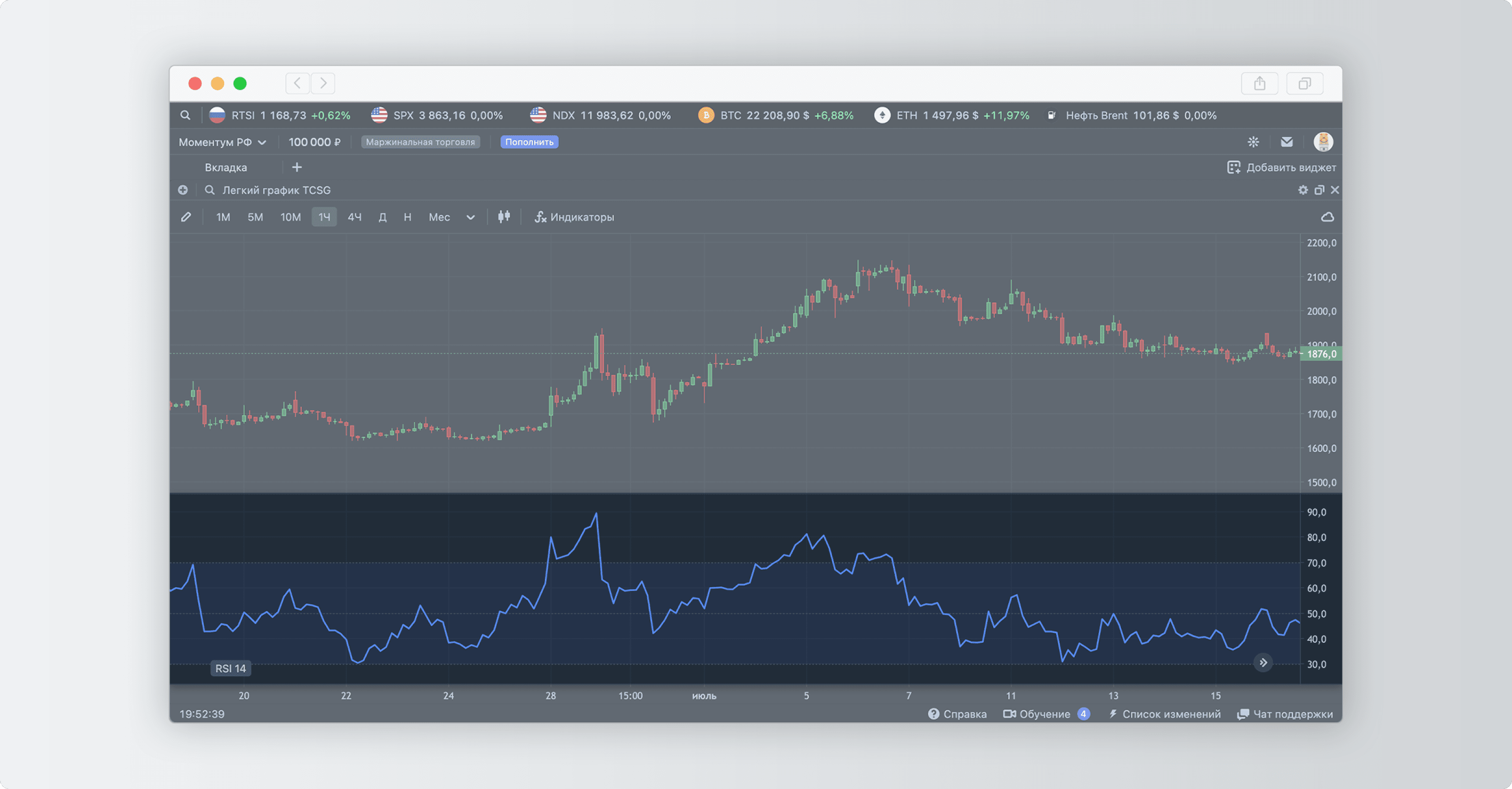 Как в терминале Тинькофф Инвестиций работать с графиком