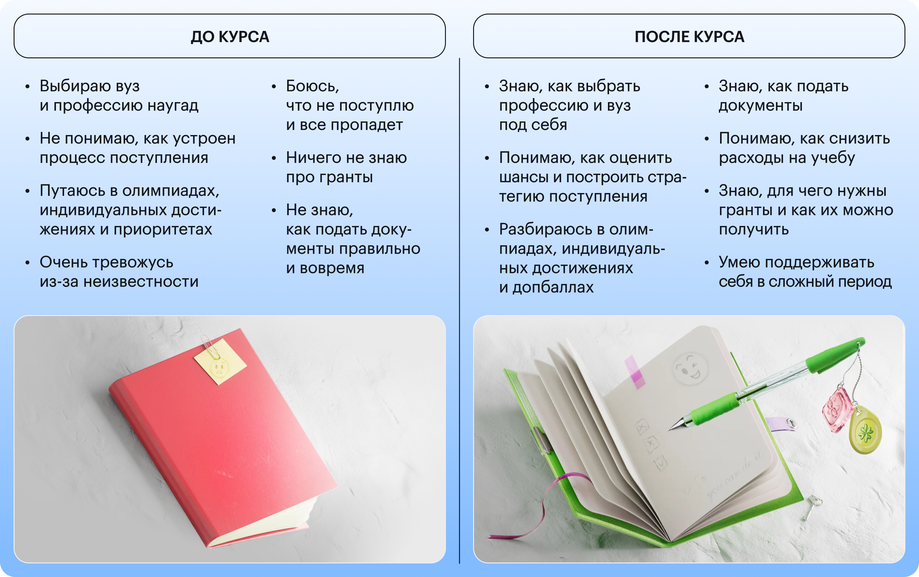 Курс подойдет, если вы теряетесь в тоннах информации и хотите иметь четкий план поступления