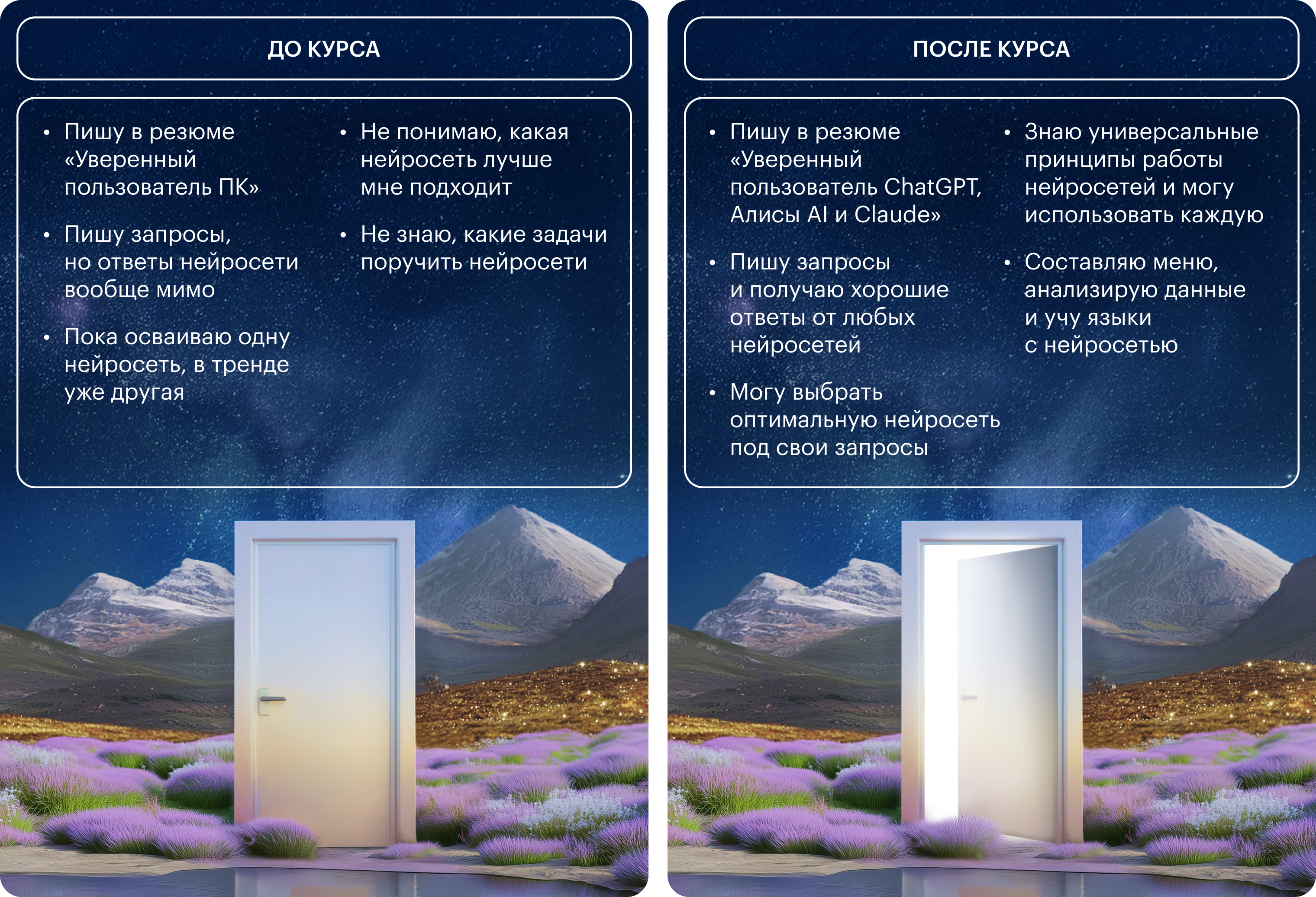 Курс подойдет, если хотите решать через нейросети рабочие, учебные и личные задачи
