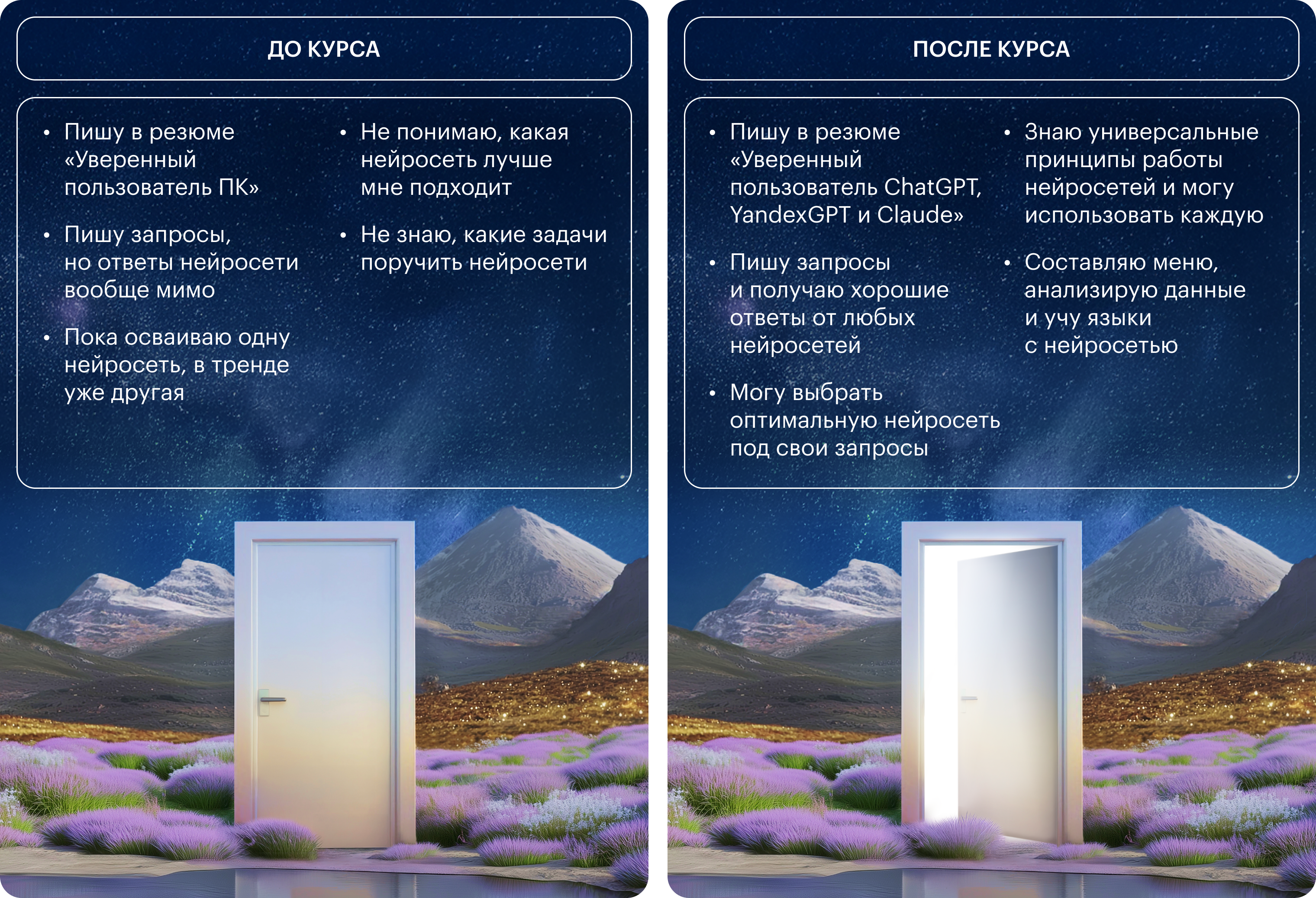 Курс подойдет, если хотите решать через нейросети рабочие, учебные и личные задачи